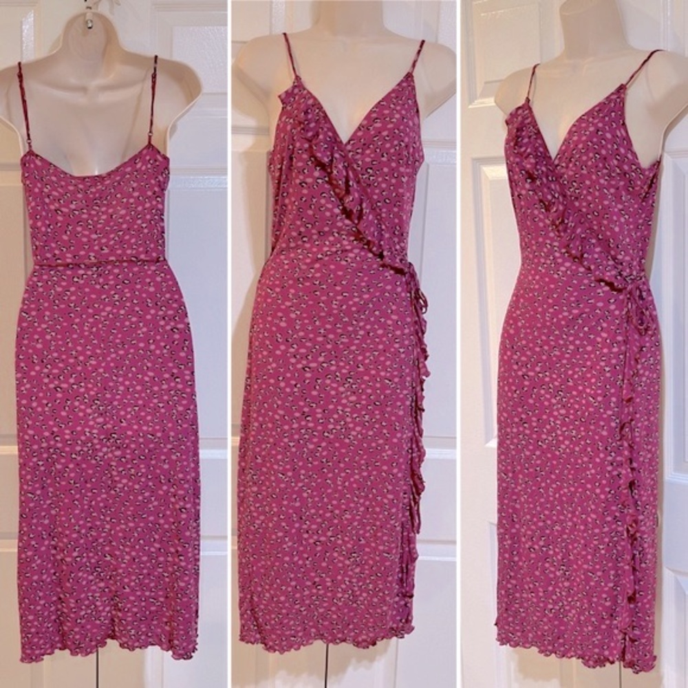 bebe-NWT-Spaghetti Strap-Wrap Dress with Ruffle Border-Sz M